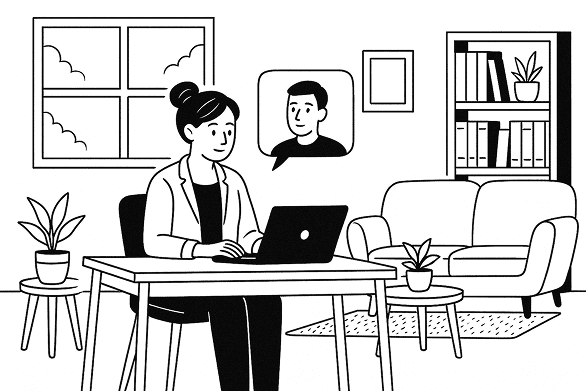 Therapist conducting a virtual session